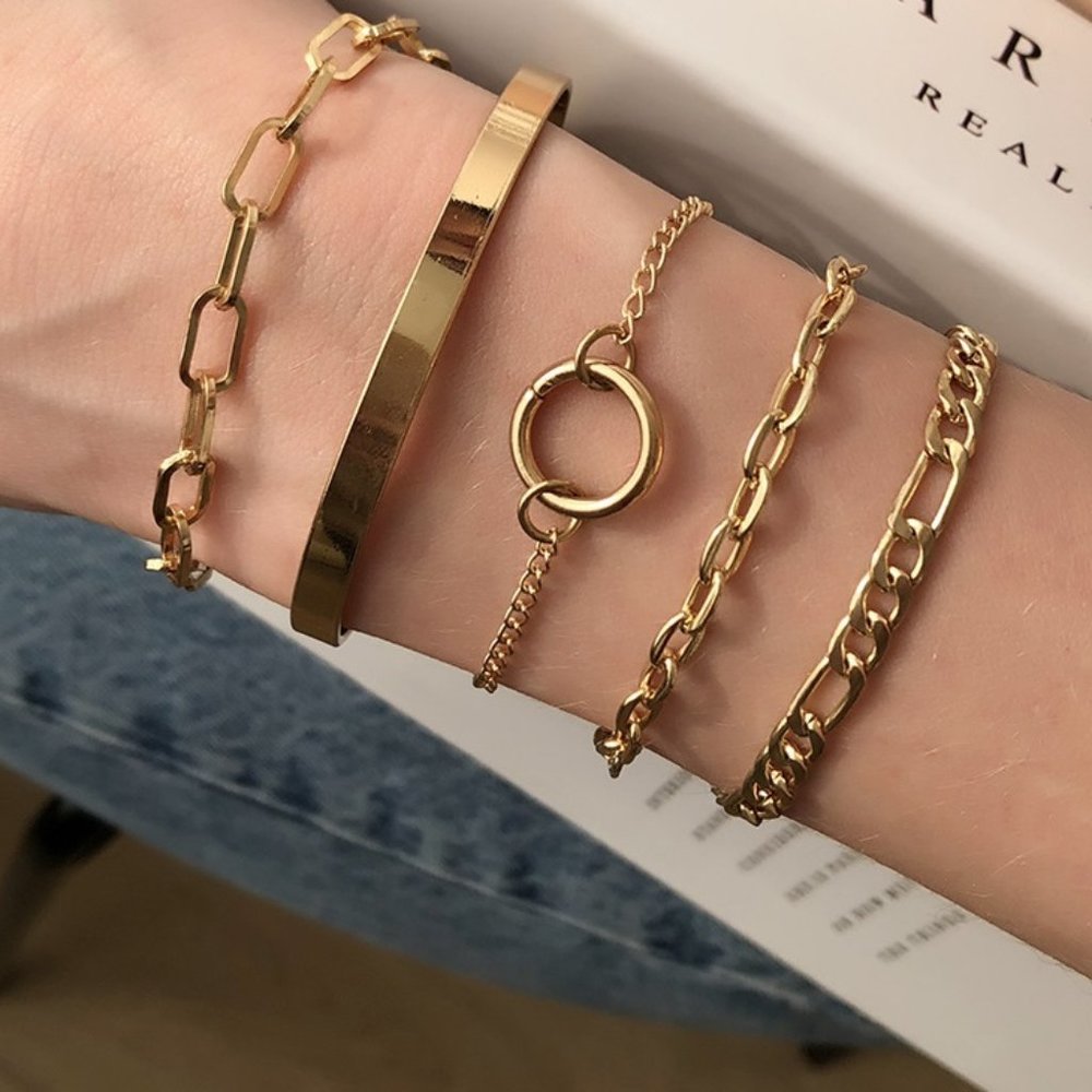 New! 5pcs Beautiful 18K Gold Plated Bracelet Set